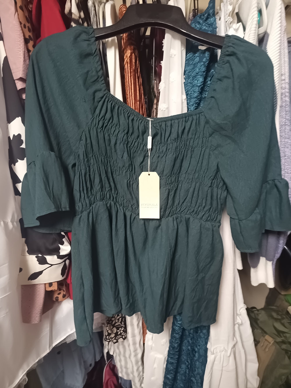 Alala Dark Teal Smocked Peasant Blouse